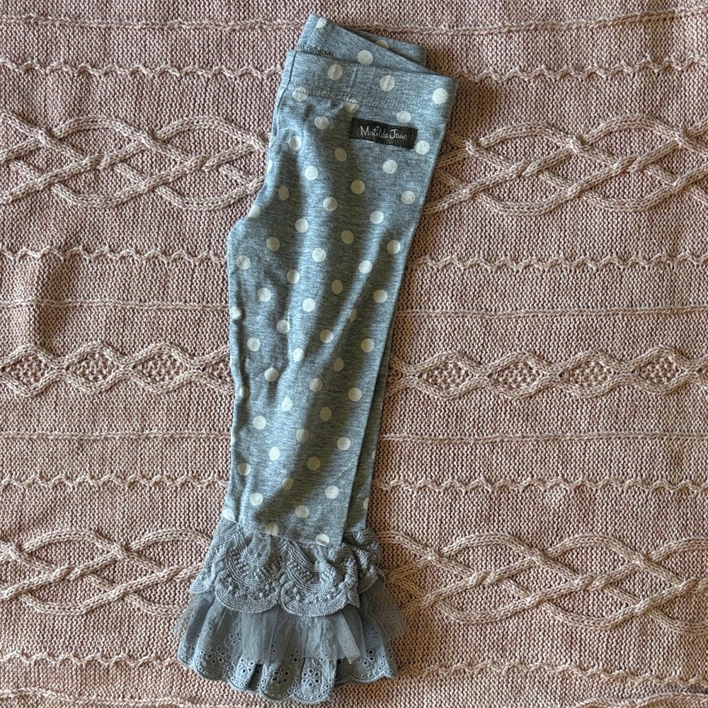 Matilda Jane Gray Polka Dot Ruffle Hem Leggings